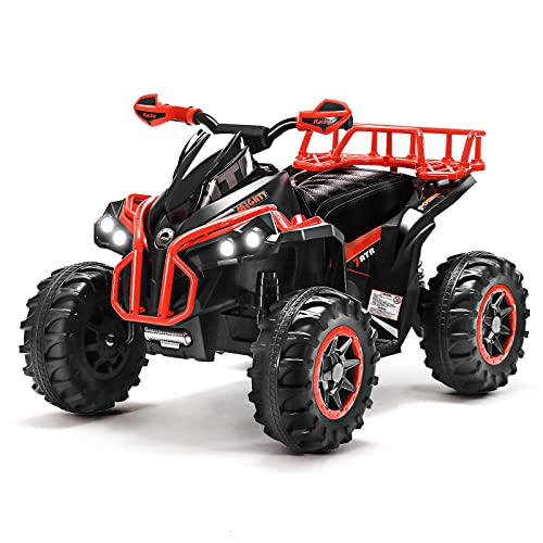 Kids Ride on ATV Toy, 12V 4 Wheeler Electric Quad Vehicle for 3-7 Year Toddler Boy Girl, Battery Powered Motorized Quad Toy car with LED Lights, Music, High Low Speed, USB/TF, Treaded Tires,Red