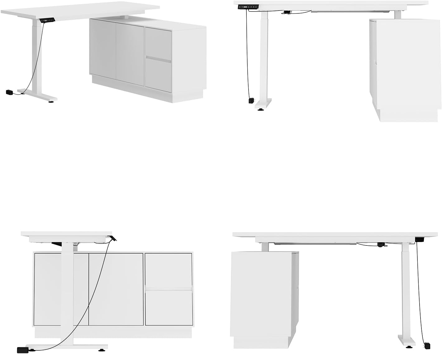 Hitow L Shaped Standing Desk Height Adjustable, 54.3" W Electric Sit Stand Desk with Drawers & Storage Cabinet, Reversible Home Office Table Corner Computer Workstation, White (29.5"-44.5" H)