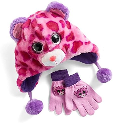 Ty Beanie Boo Glamour Hat And Glove Faux-Fur Plush 3D Leopard Pink Purple Set