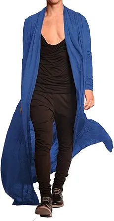 COOFANDY Men's Lightweight Ruffle Shawl Collar Cardigan Open Front Long Length Drape Cape Overcoat