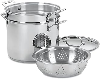 4-Piece Cookware Set, 12 Quarts, Chef's Classic Stainless Steel Pasta/Steamer, 77-412P1