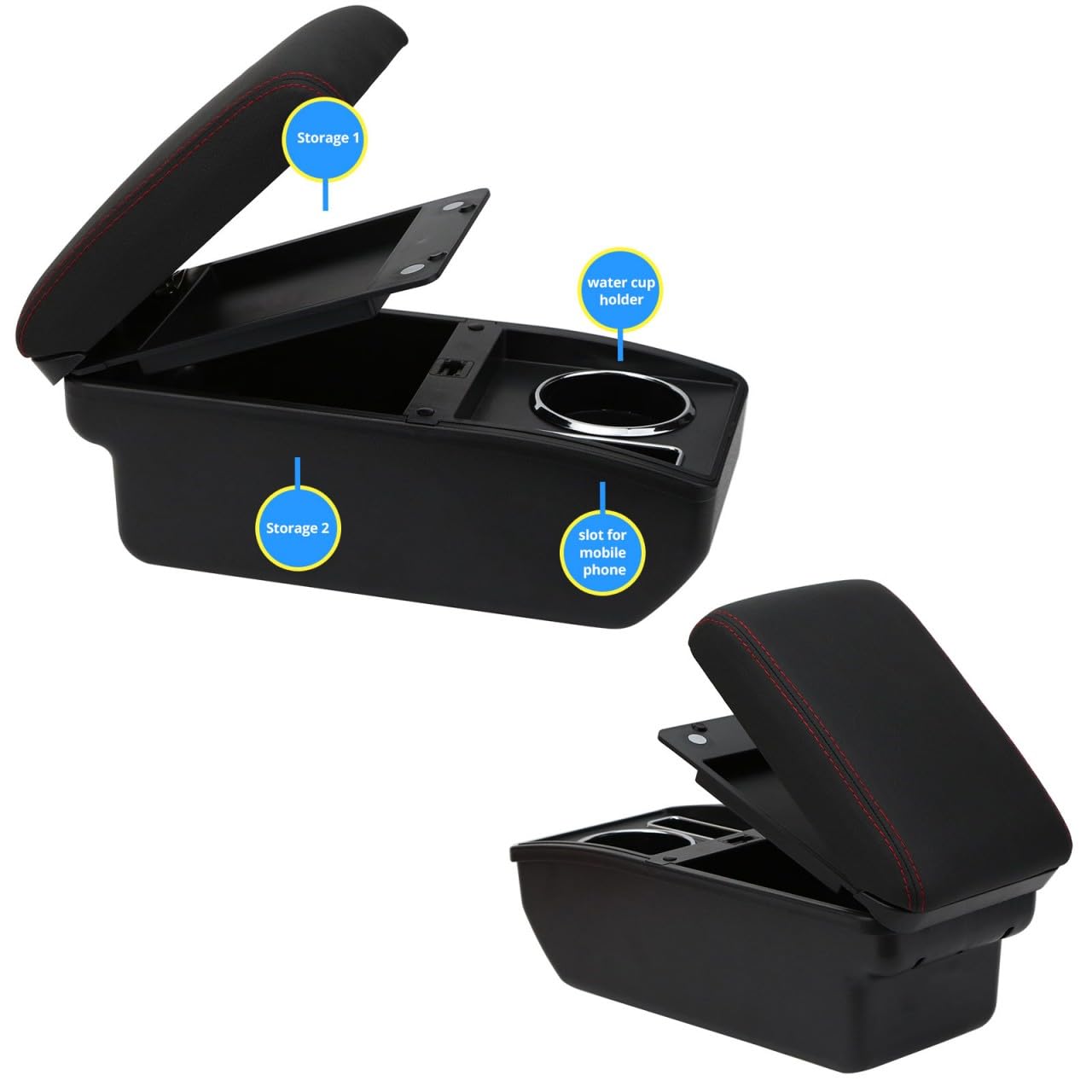 YJYWZH Accoudoir Compatible Citroën C3 2017-2023 - Boîte Rangement Centrale USB Porte-Boisson - Intérieur Voiture Noir