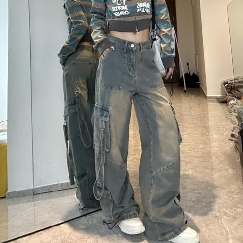 Fashion Gothic Y2K Straight Leg High Waisted Jeans for Women Casual Vintage Patchwork Baggy Denim Pants2