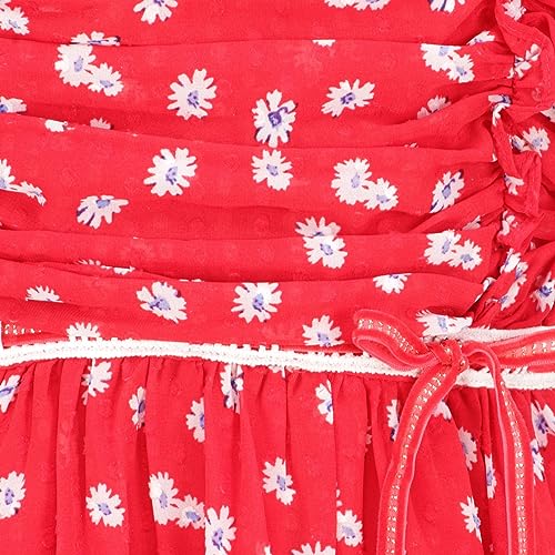 Image of Cutecumber Girls Georgette Floral Printed Fit & Flared Red Frock Dress For Baby Girls & Kidsware, Stylish Gift Dress for Special Occassion, Birthday & Party Outfit Age 1-15 Years