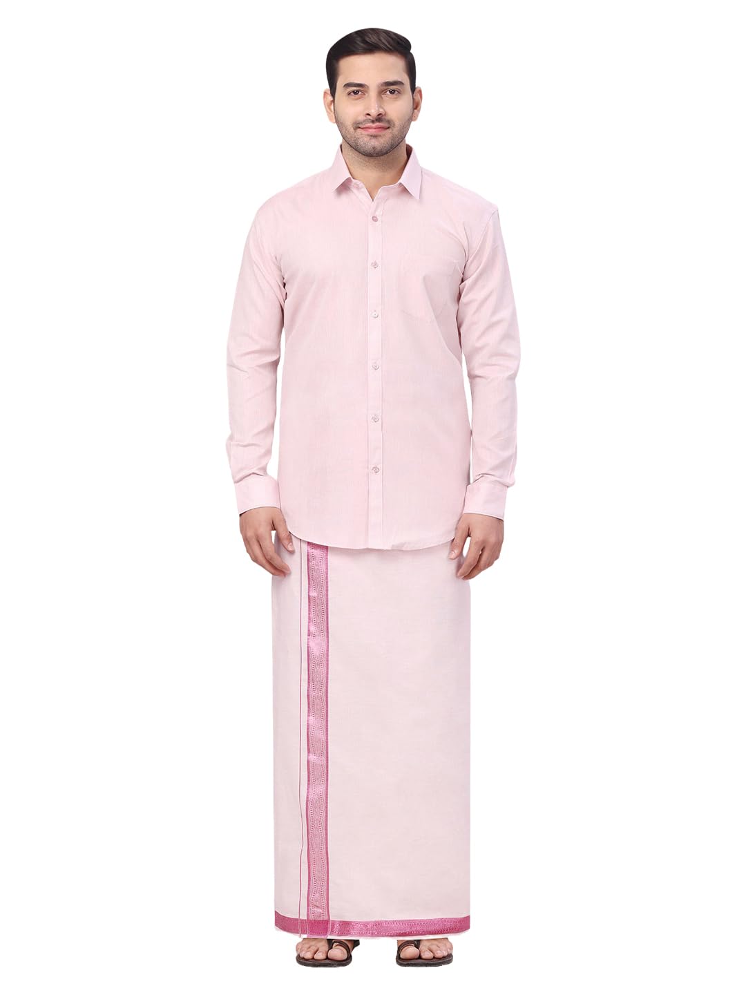 minister white Mens Tissue Full Sleeve Shirt with Jacquard Fancy Border Dhoti Wedding Traditional Festive Ethnic Wear Combo Set Nios-picture-15