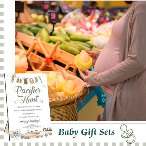 Image of Thyle 51 Pcs locally grown Pacifier Hunt Baby Shower Games Include Hunt Sign and 50 Acrylic Pacifiers for farm themed Baby Shower Game Decoration Sets Gender Reveal newborn announcement Party Decor