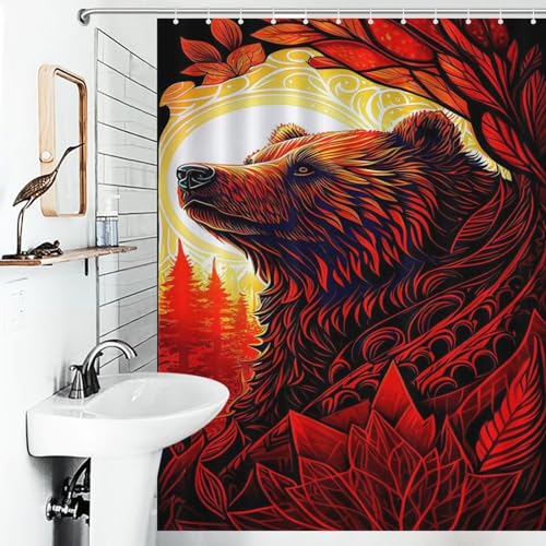 Rideau de douche ours déco pour baignoire familiale en polyester imperméable - 6