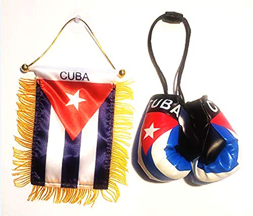 Rainbow Trading Flag and Boxing Gloves Combo Car Rear-View Mirror Office Decor (Cuba)