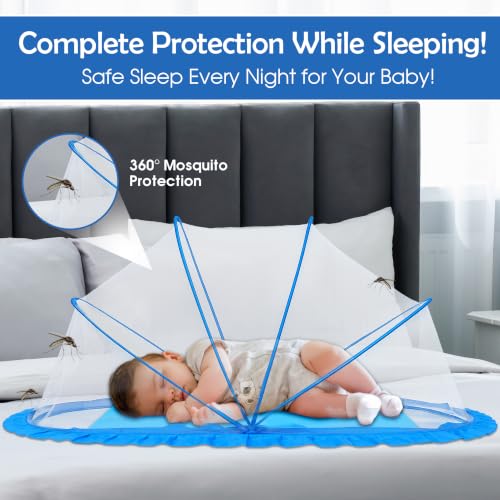 Image of RAMVIK Baby Mosquito Net, Mosquito Net for Baby 0-12 Months, Foldable Portable Mosquito Net for Baby with Breathable Mesh, 360 Protection, Bottomless Design,135 x 65 x 65 cm (Blue)