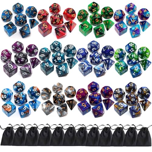 Polyhedral DND Dice Set-12 Pack Double-Colors D&D Dice Sets Compatible with Dungeons and Dragons Role Playing Game RPG MTG Games Dice with D4 D6 D8 D10 D% D12 D20 (12 Colors Set)