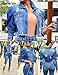 Omoone Women's Ripped Puff Sleeve Denim Crop Top Long-Sleeve Cropped Jean Jacket(1676-DarkBlue-XXL)