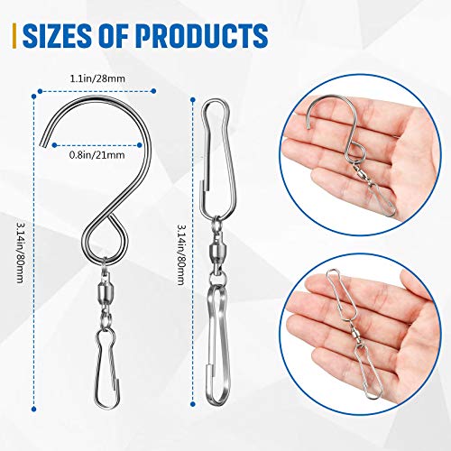 Wind Spinner Swivel Hooks 360 Degree Dual Spinning Windsock Chime Supplies Hanger Swivels Clip Hanging Hooks With Storage Box For Wind Spinners Supply, 2 Styles (Metal Color,30 Pieces) #TOP2