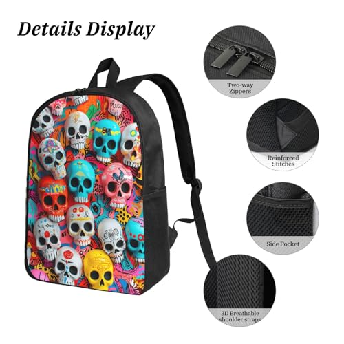 Cartoon Skull Backpacks 3 Pcs Lightweight Casual Backpack with Fun Graphic Cartoon Print for Outdoor Hiking and Travel4
