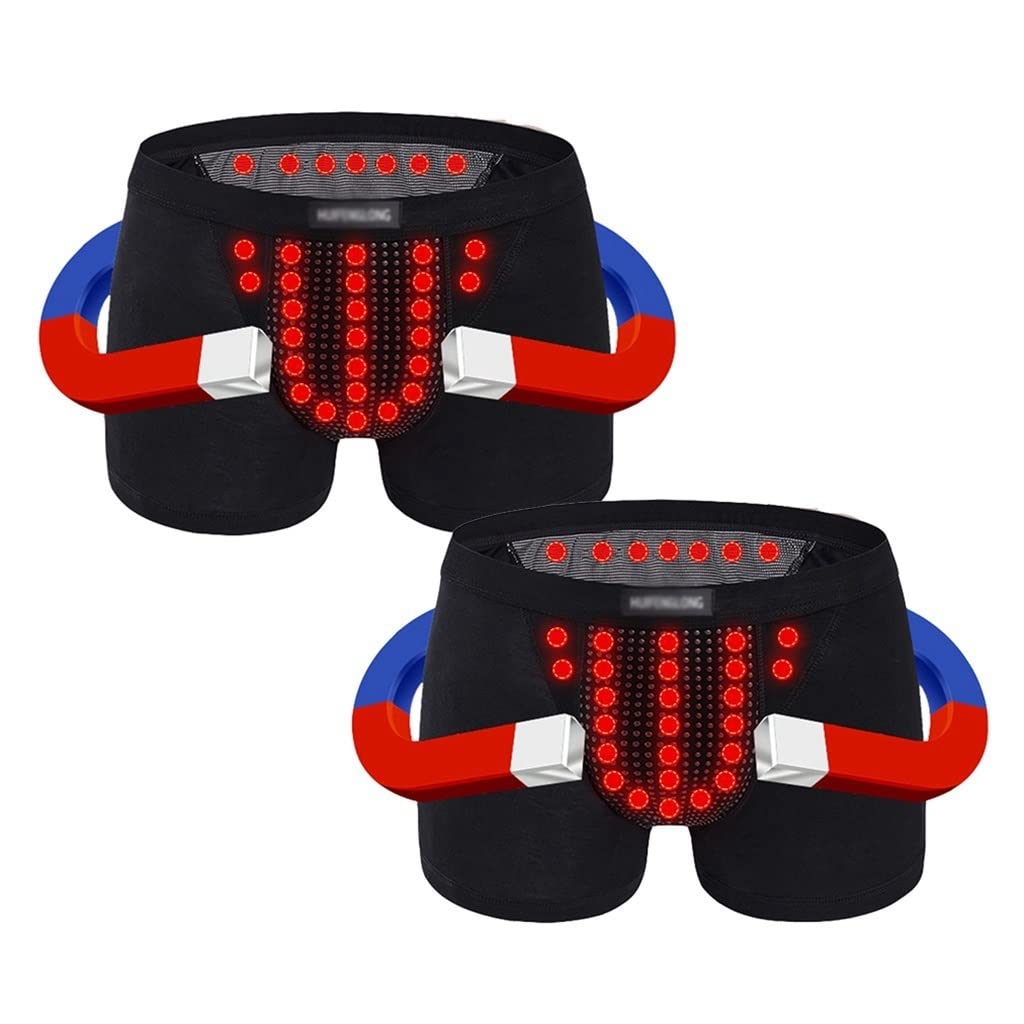 Bielizna Powiększająca Męska Magnesy Energetyczne Bokserki Terapia Magnetyczna Wewnętrzne Spodnie do Opieki Zdrowotnej Poprawa Męskiej Siły (Color : Black-2pcs, Size : XXL)
