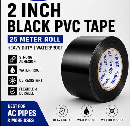 Image of ZOHRA PVC Self Adhesive Tape For Air Conditioner Copper Pipe Wrapping Tape AC Insulation Tape Water Prof Heavy Duty 20 Meters Length, 48MM Width Pack Of 1¦ (White) (BLACK)