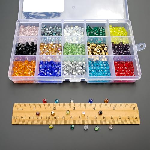 Image of 4mm Cube Glass Beads for Jewelry Making 750pcs AB Colour Faceted Shape Colourful Crystal Spacer Beads Assortments Supplies for Bracelet Necklace with Cord