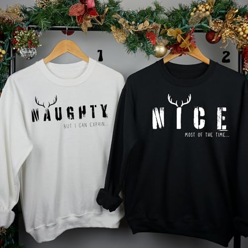 Personalized Handmade Naughty Nice Christmas Sweatshirt, Funny Christmas Sweatshirt, Couples Christmas Sweatshirts, Christmas Humor, Holiday, Couple Christmas2