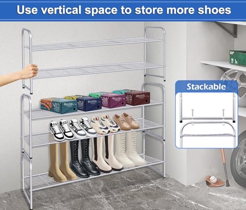 Image of KEETDY 2-Tier Long Shoe Rack for Closet Shoe Organizer for Entryway, Metal Stackable Shoe Storage Shelf for 18 Pairs Sneakers with Strong Wire Grid, Gray