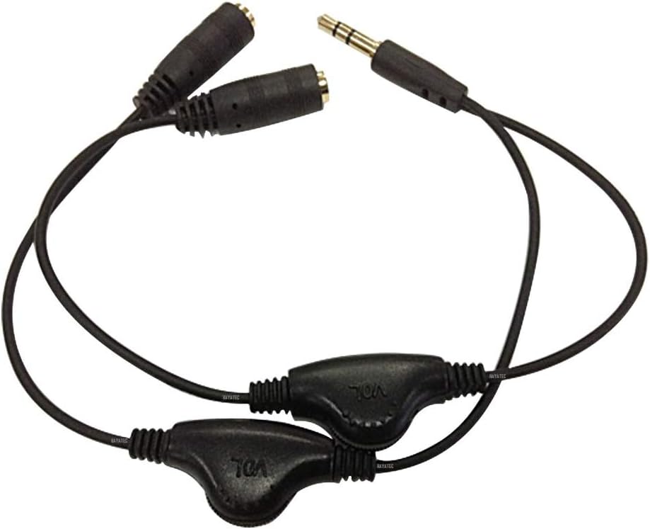 Headphone Sound extension code with Twin Volume Controls - Share/Splitter earphone audio with 2 people, Works universally with by HAYATEC