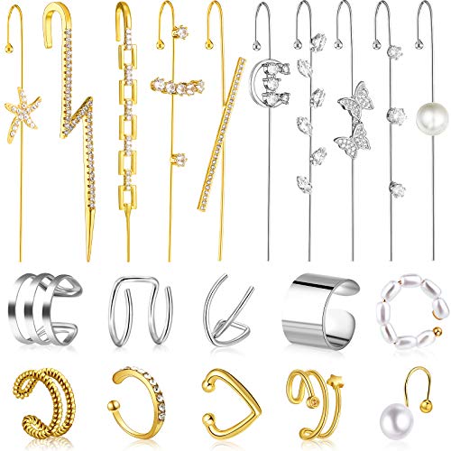 20 Pieces Ear Cuff Wrap Crawler Hook Earrings Ear Cuff Earrings Ear Climber Earrings Cartilage Clip on Earrings for Women Girls Valentine's Day Birthday Party
