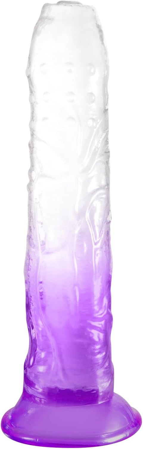 Shkanla Consolador de cristal realista de 6.9 pulgadas con fuerte ventosa, juguete sexual para adultos para mujeres, suave y pequeño Jelly Dong para