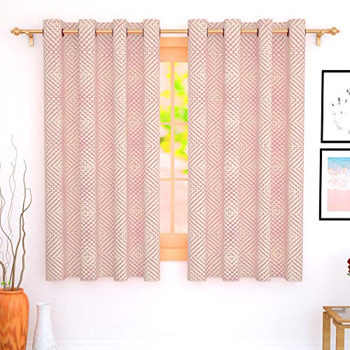 Image of Story@Home Bloom Collection Jacquard Lavish and Modern Rich Geometric Print 2 Piece Eyelet Ring top Window Curtain for Bedroom and Hall - 5 Feet, Baby Pink