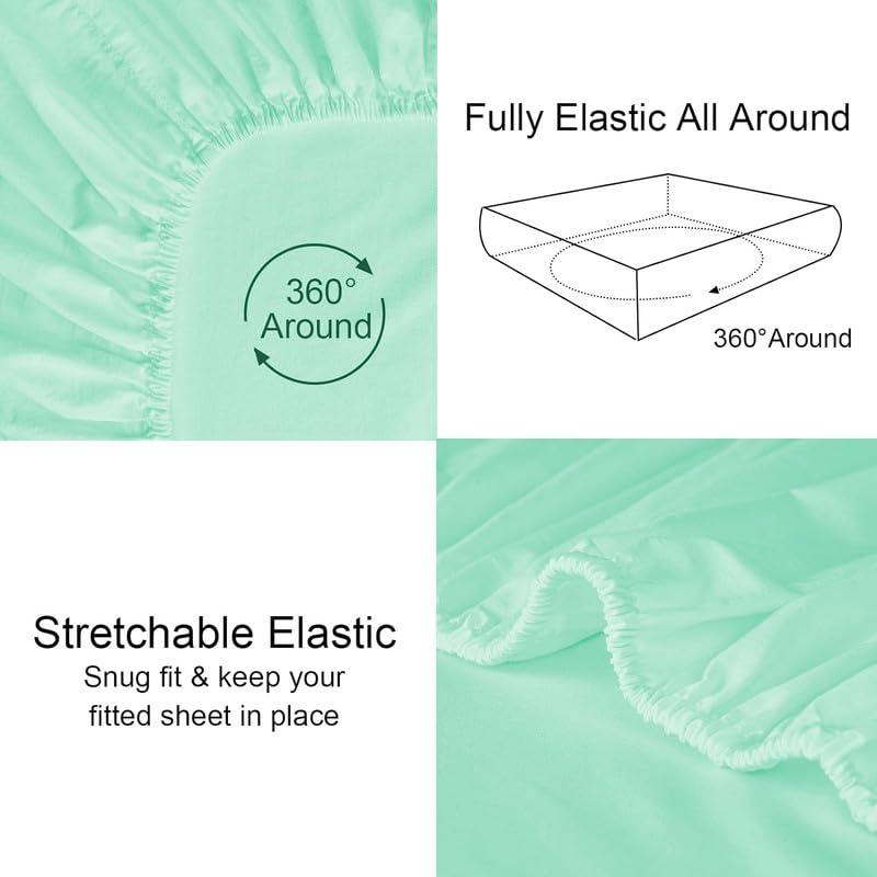 Image of Single Size Fitted Sheet- Egyptian Cotton 500 Thread Count Hotel Luxury 1 Piece Single Fitted Bedsheet- Fit Mattress Up to 12 inch- Extra Soft, Wrinkle Free, Breathable Sheet- Aqua Blue