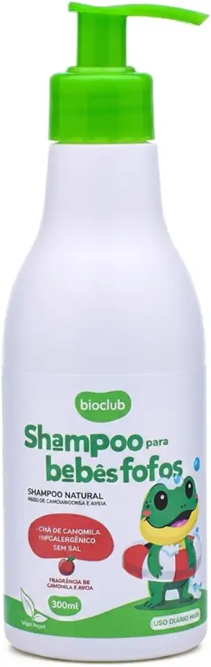 Shampoo para Bebê e Criança Natural Hipoalergênico Sem Lágrimas, Vegano, Sem Sulfato, Sem Parabenos, Infantil para Pele Sensível, Recém-Nascido, Camomila e Aveia - 300ml | Shampoo para Bebês Fofos - Bioclub