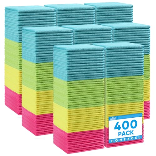 Image of HOMEXCEL Microfiber Cleaning Cloth, 400 Pack Cleaning Towels for Kitchen, Lint Free, Scratch-Free, Highly Absorbent, and Reusable Cleaning Rags for House, Window and Glass, Cars, 11.5 X11.5 inch