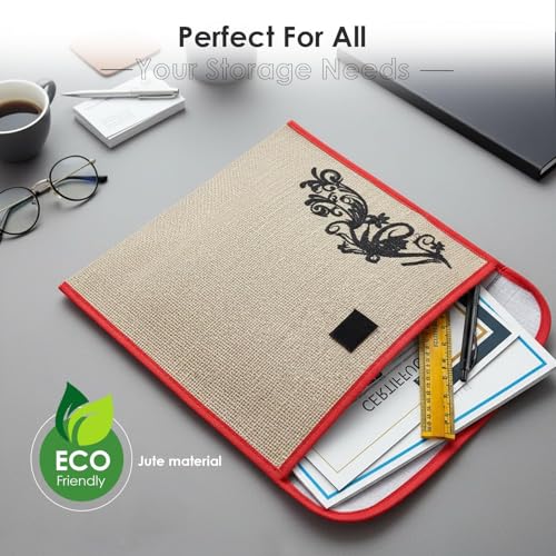 Image of Shuban Jute Document File Folder | Eco-Friendly A4 Size Envelope Folder with Velcro Closure | Multipurpose Certificate, Office, School & Travel Document Organizer (Style - 3 - Jute Folder- 2 Pcs)