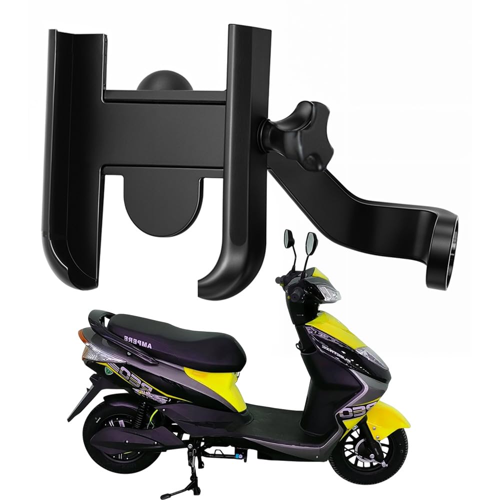 WHIPONE Metal CNC Mobile Holder for Scooter, Scooty & Motorcycle Compatible for Ampere REO Li Plus, Mirror Mount, 360° Rotation, Strong Anti-Slip Grip, Wide Adjustable Fit for All Smartphones (Black)-image-39