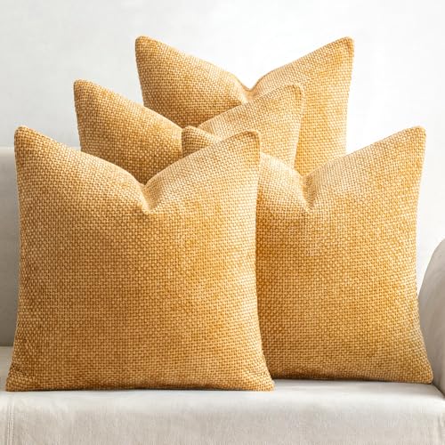 Image of MIULEE Pack of 4 Couch Throw Pillow Covers 18x18 Inch Gold Soft Decorative Chenille Pillow Covers Farmhouse Accent Cushion Covers for Boho Spring Home Decor Sofa Bedroom Living Room