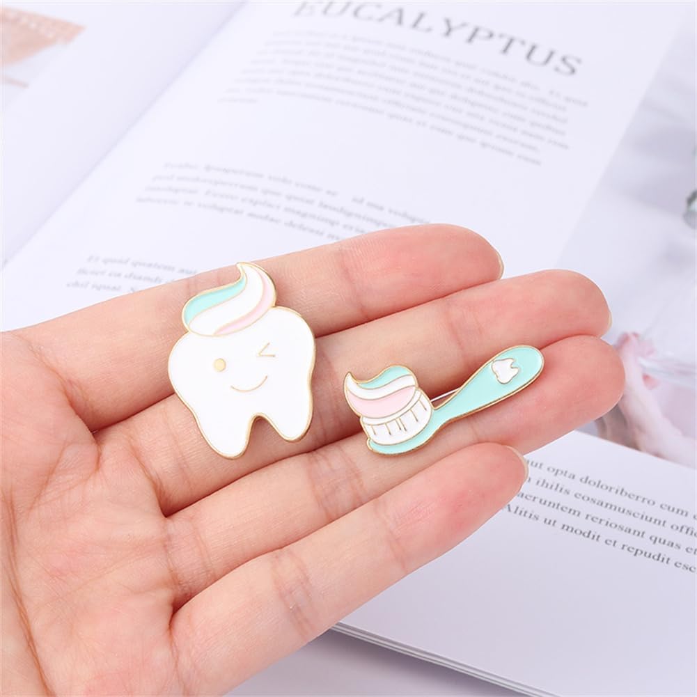 Teeth and Toothbrush Enamel Brooch Pins Cartoon Teeth Toothbrush Pin Set Lapel Pins Teeth Heath Awareness Pin Brooch Coat Schoolbags Accessory Dentist Nursing Lapel Badge Kids Children Festival