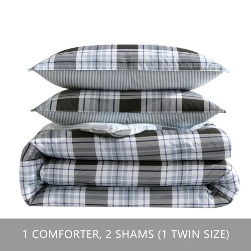 Image of Eddie Bauer - King Comforter Set, Cotton Reversible Bedding with Matching Shams, Stylish Home Decor (Lewis Navy, King)