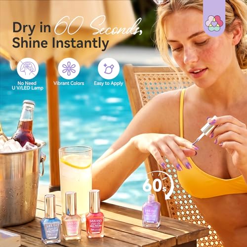 Image of SAVILAND 18-Free Nail Polish Set: 6 Colors Quick Dry Nail Polish Pearl Light Pink Purple Blue Shimmer Fingernail Polish Long-Lasting Mermaid Nail Lacquer for Girls Women DIY Manicure Home 10ml
