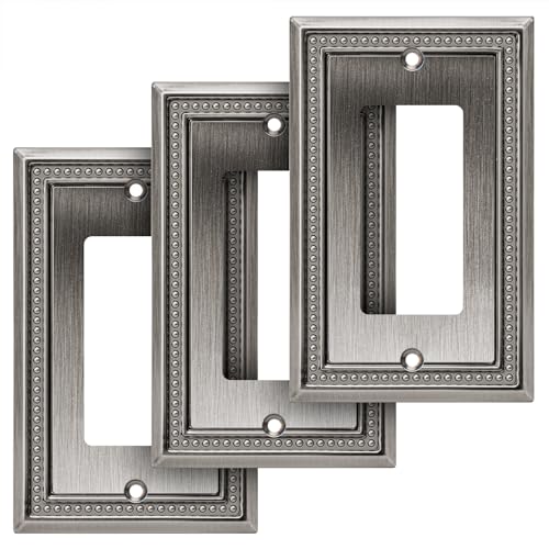 Image of Henne Bery Sunken Pearls Heavy Duty Decorative Wall Plate Switch Plate Outlet Cover (Single Decorator, 3 Pack, Heirloom Silver)