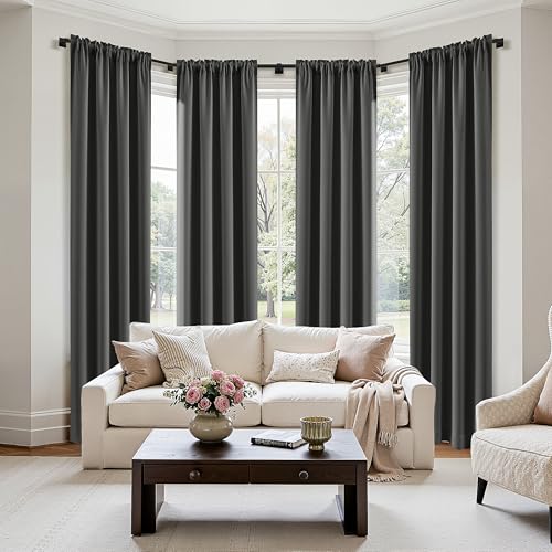 Image of MIULEE 84 Inch Length Dark Grey Blackout Bedroom Curtains Set of 4 | Thermal Curtains for Summer Heat, Light Blocking Privacy Bedroom Window Drapes, Top&Bottom Rod Pocket, Living Room