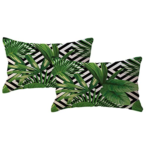 Ulove Love Yourself HU-XI-201 2Pack Tropical Green Leaves Lumbar Throw Pillow Cover cover