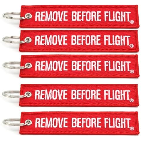 Rotary13B1 - Remove Before Flight Key Chain - 5 Pack - Jet Tag Keychain - Size: 1 inch x 5 inches - Color: Red with White Embroidery Cover