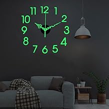 YONOTA® 12Pcs Number Radium Green Glow Sticker Wall Clock-Plastic Foam DIY Creative Abstract 3D Frameless Analogue with Plastic Mirror and Adhesive Stickers for Living 30Cm to 80Cm, Radium/Blue Pack 1