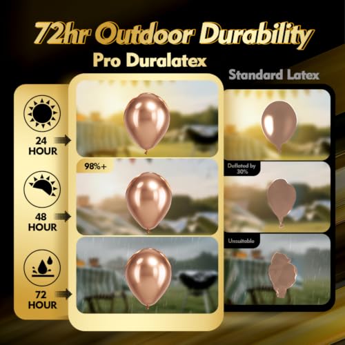Image of Bezente Pro Duralatex Rose Gold Metallic Chrome Balloons - 100 Pack 12 inch Extra-Thick Metallic Rose Gold Balloons for Wedding Anniversary Bridal Shower Birthday Party Decorations