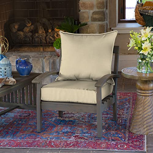 Image of Arden Deep Seat Outdoor Chair Cushion Set (2-Pack), 24 in x 24 in, Weather-Proof, Rain-Proof, Fade Resistant Patio Cushion Set for Chair, Sofa, and Couch Tan Leala