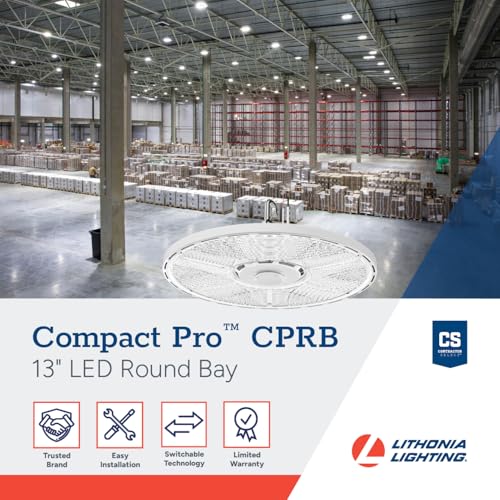 Image of Lithonia Lighting Compact Pro Round LED High Bay Light, Ceiling Lighting Fixture, Adjustable 12000 /15000 /18000 Lumens, Selectable 4000K /5000K, UVOLT 120-347V, White (CPRB ALO13 UVOLT SWW9 80CRI DWH)