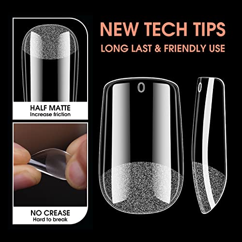 Short Square Soft Gel Nail Tips, Bornbyme 600 Pcs Pre Buff Full Cover Shaped Nail Extenison Tips Half Matte Gel X Nail Tips Acrylic False Nail Tips #TOP3