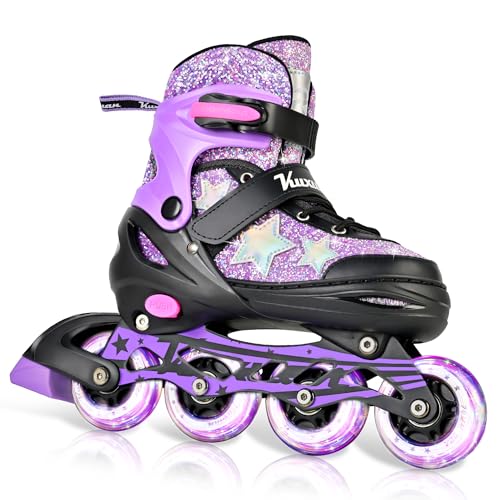 Kuxuan Skates Inline Skates for Girls and Women Outdoor Adjustable Skates for Kids and Adult with Full Light Up Wheels and Twinkl Stars Patines para Adultos Hombre Mujer