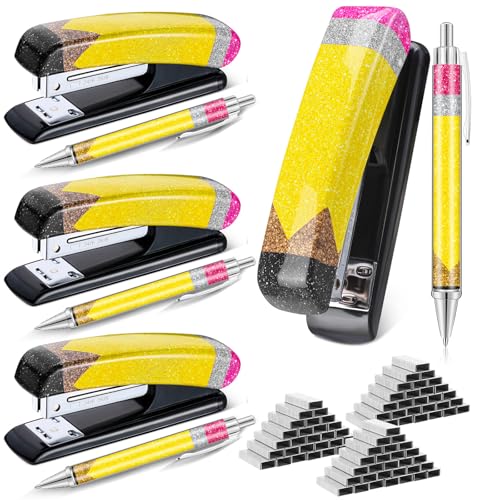 8 Pcs Teacher Appreciation Gift Set Glitter Pencil Stapler Ballpoint Pens Office Supplies Cute