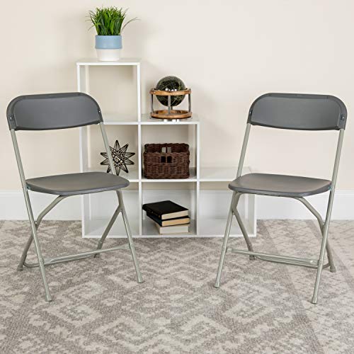 Image of Flash Furniture Hercules Series Plastic Folding Chair - Grey - 650LB Weight Capacity Comfortable Event Chair - Lightweight Folding Chair