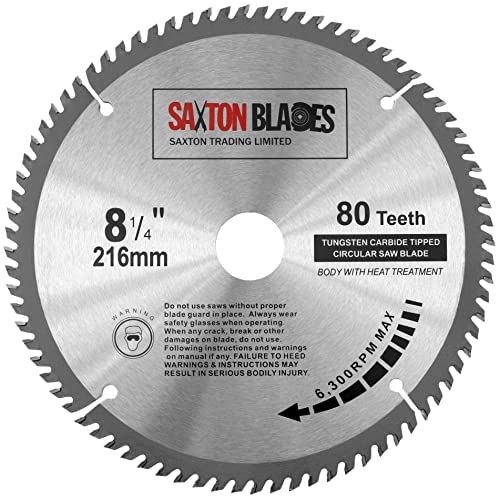Saxton TCT21680T Lame de scie circulaire à bois avec dents en carbure de tungstène - 216 x 30 mm x alésage x 80 dents pour Bosch Makita Dewalt