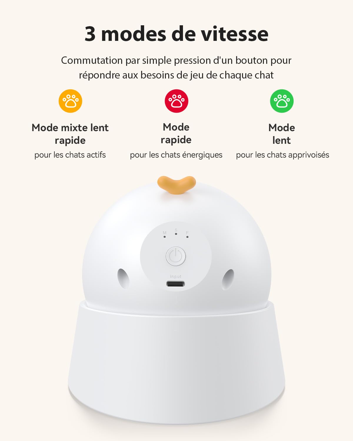 Jouet pour Chat,Jouet Chat interactif avec Batterie 1000mAh,Base magnétique à 360°,Suivi de Mouvement aléatoire, Veille Automatique et 3 Modes de Vitesse,Jouet interactif pour Intérieure Chat Chatons