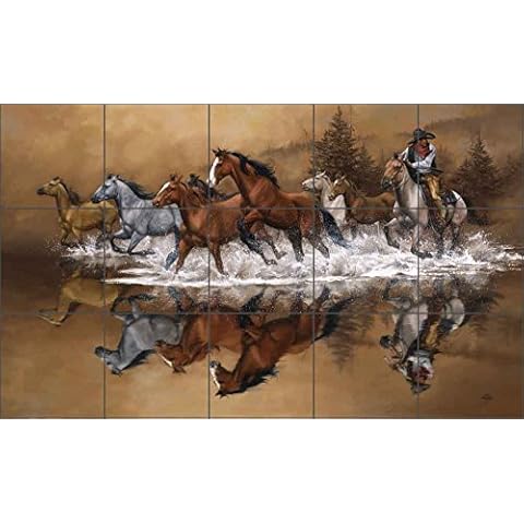 Western Cowboy Ceramic Tile Mural by Artwork On Tile Cover
